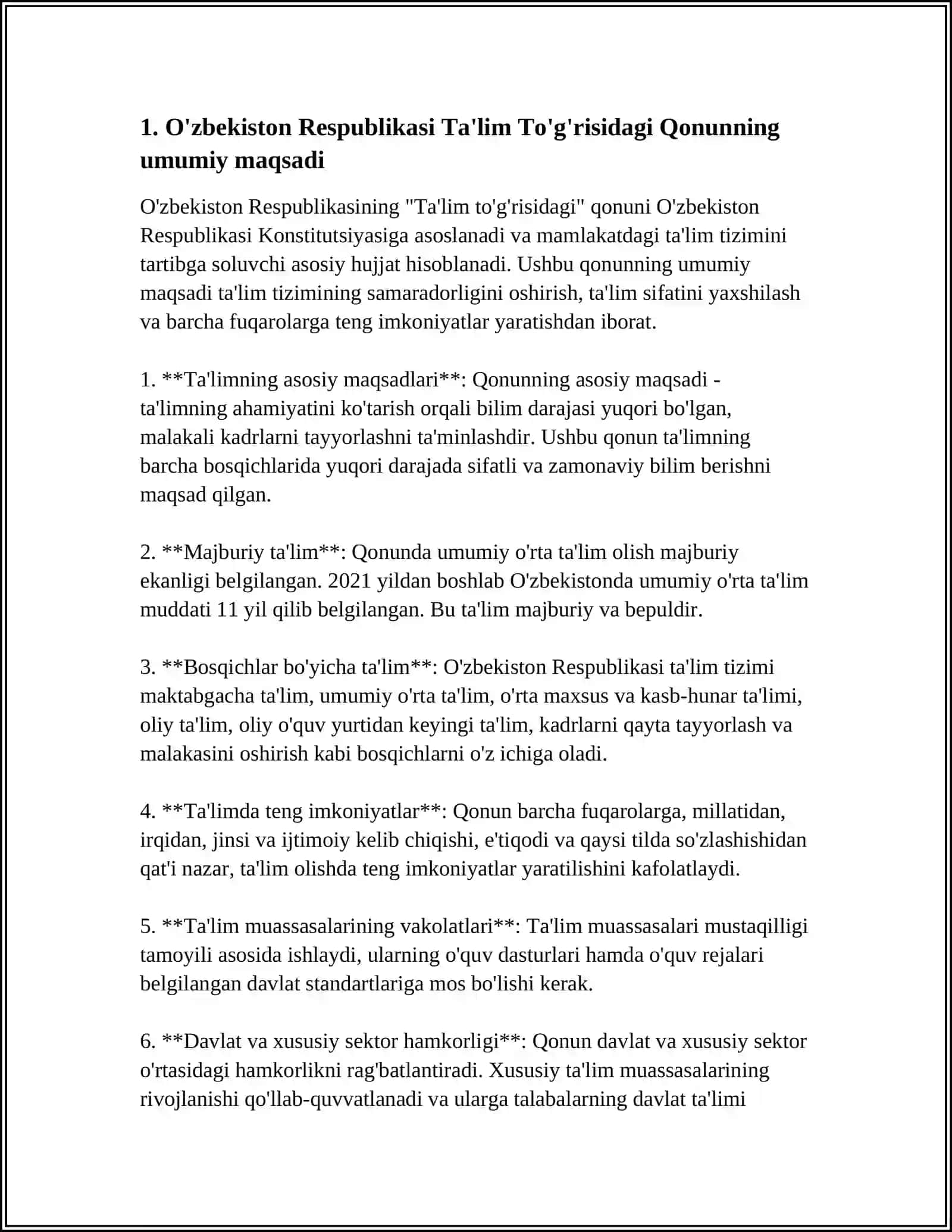 Oʻzbekiston Respublikasi "Ta'lim Toʻgʻrisidagi" Qonuni 3