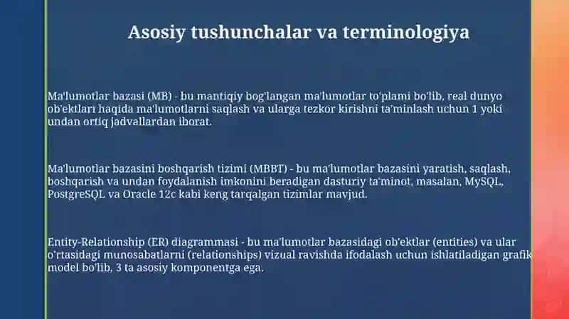 Maʼlumotkar bazasini shakllantirish texnologiyasi 3