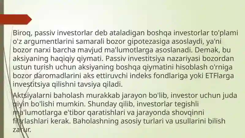 Oddiy aksiyalar va ularning baholanishi 3