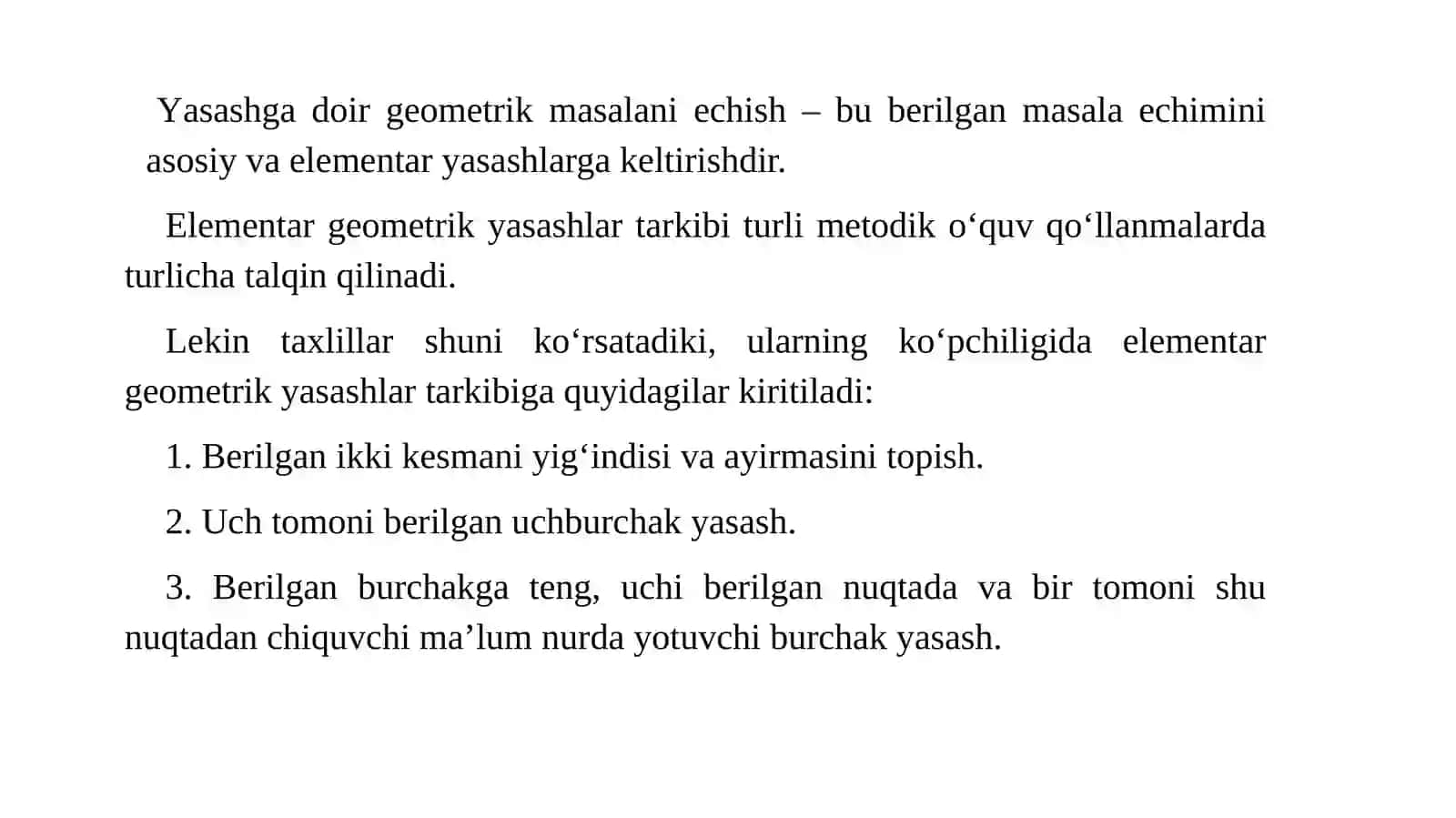 Yasashga doir elementar masalalar 3