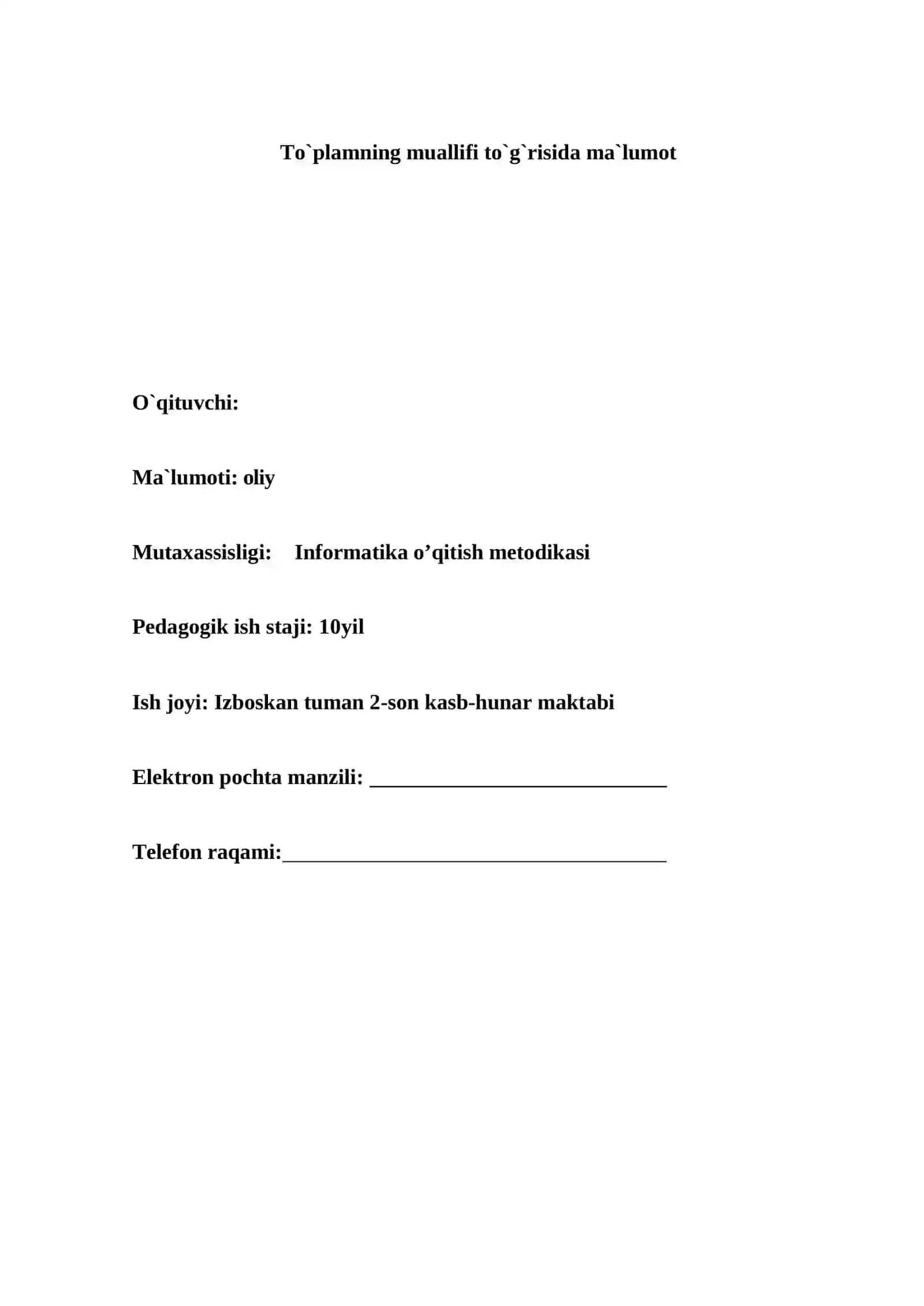Mutaxasislikka kirish fanidan O'MT 3