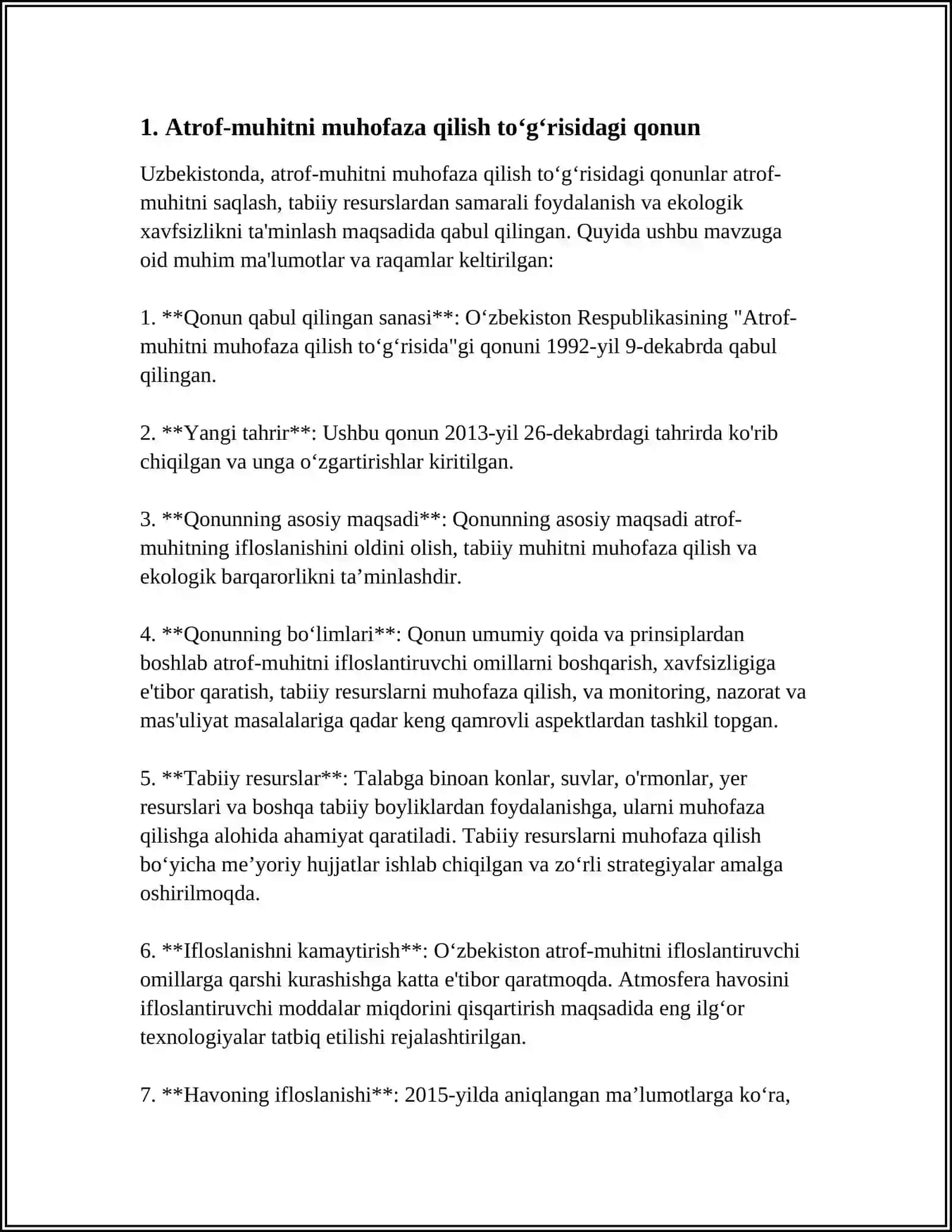OʻZBEKISTON RESPUBLIKASI EKOLOGIK QONUNLARI 3