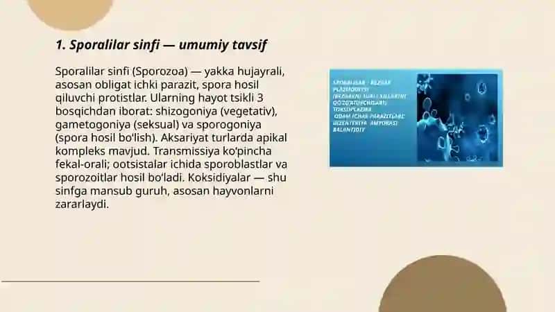 Sporalilar sinfi, koksidiyalar turkumi 3