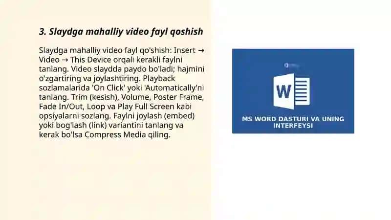 MS Word interfeysi va vazifasi 3