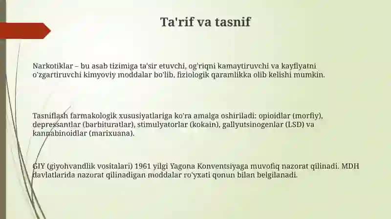 Narkotik moddalar: Ta'rif, Tasnif va Manbalar 3