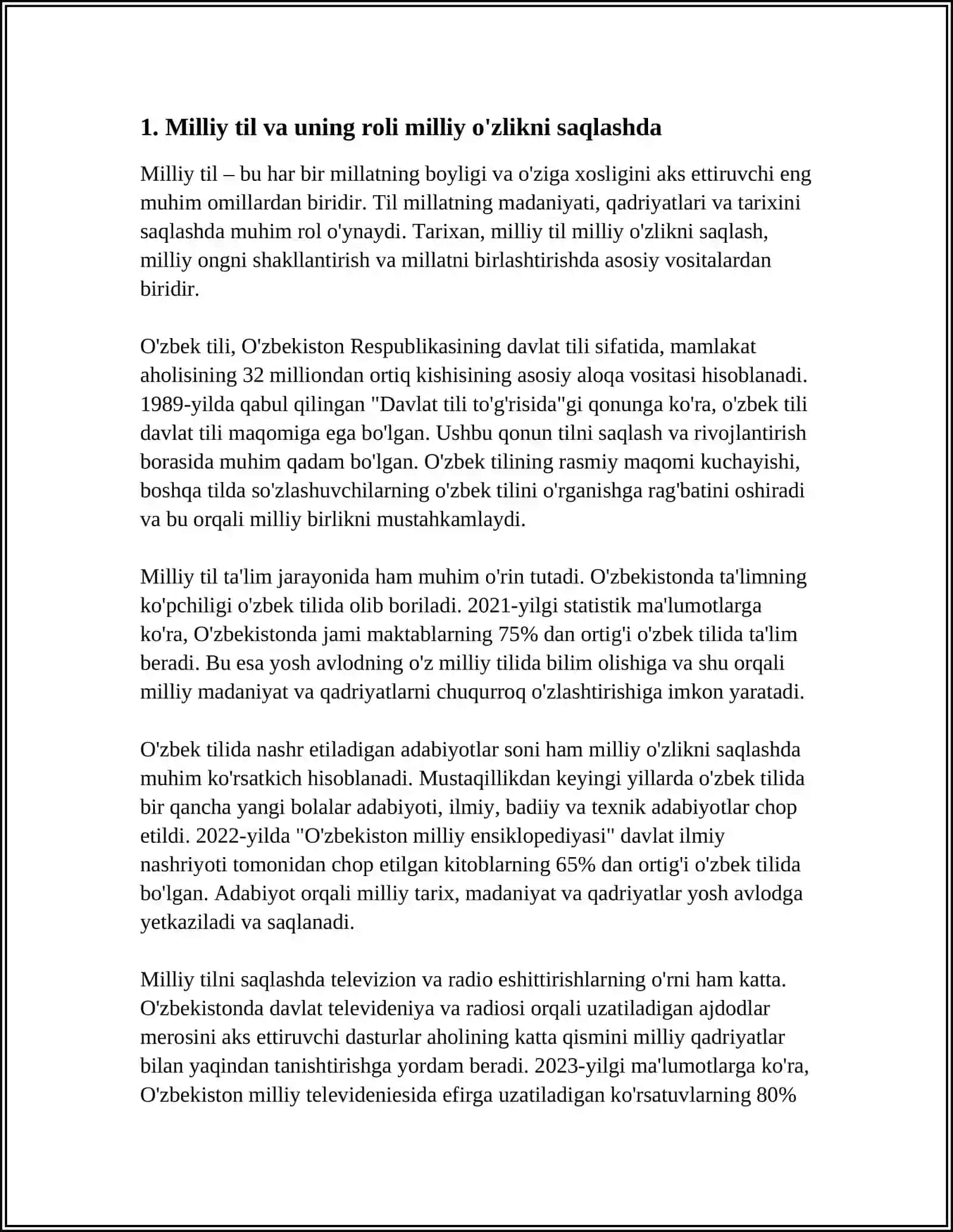MUSTAQIL ISH Mavzu: MILLIY TIL VA ADABIY TIL 3