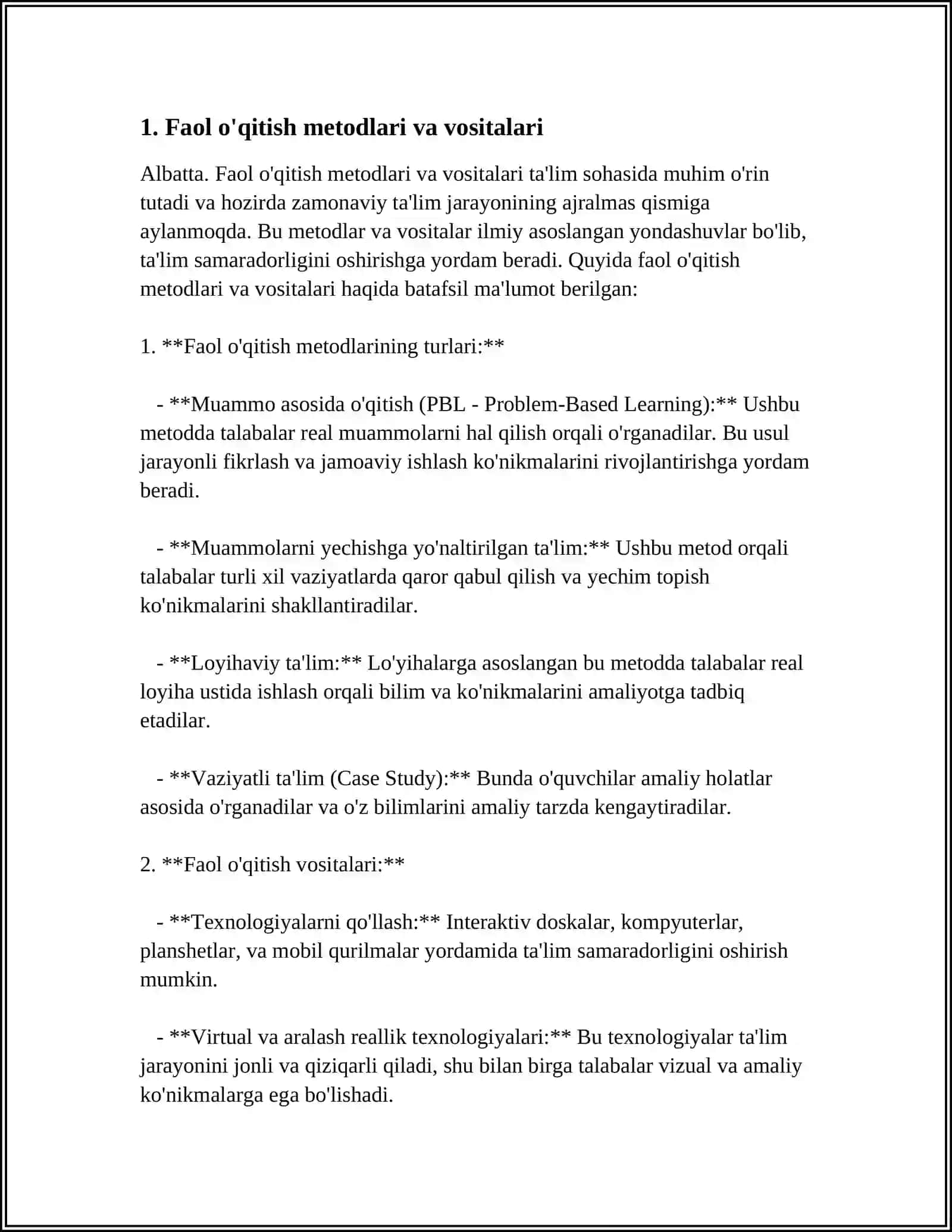 Faol O'qitish Metodlari va Vositalari 3