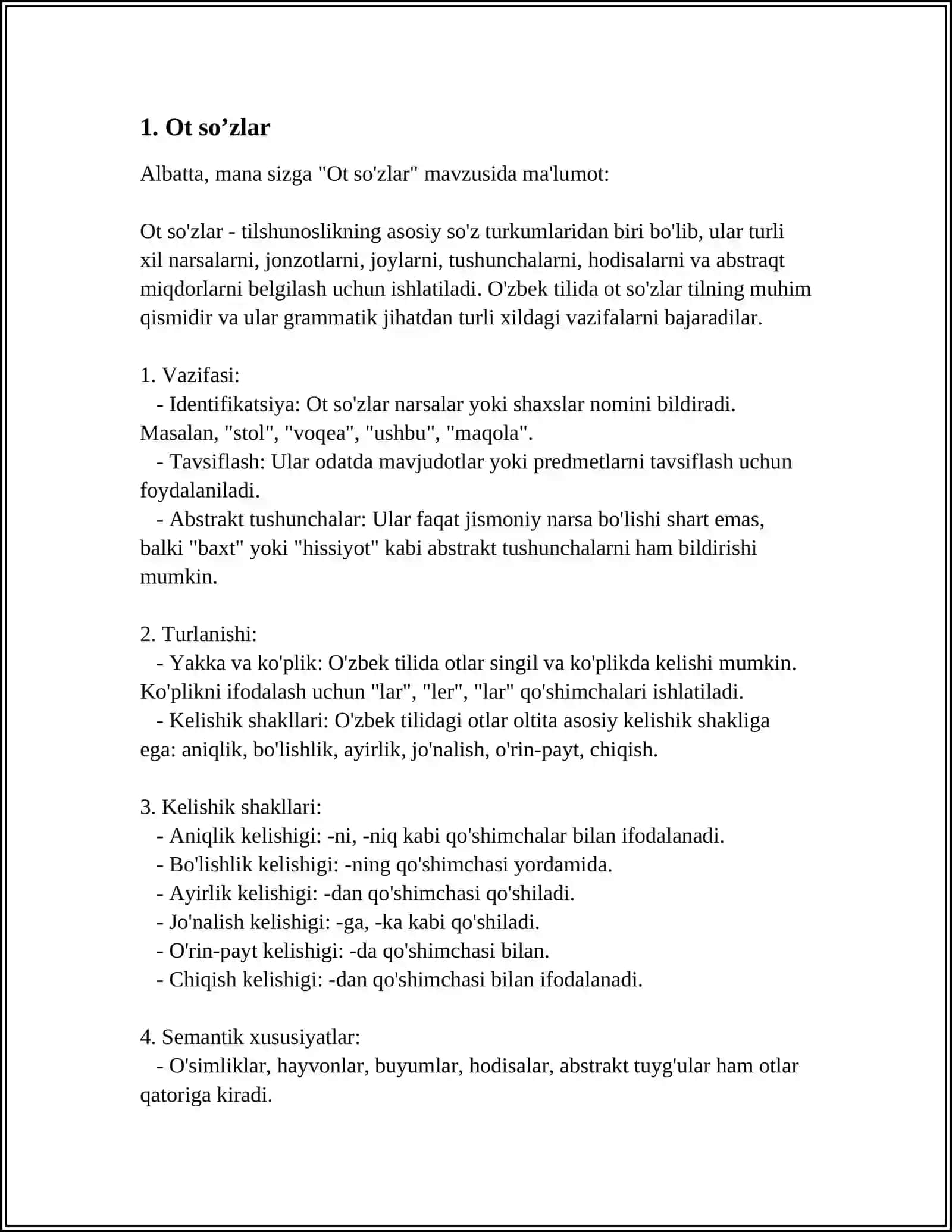 ALOHIDA OLINGAN SÖZLARNING TURLARI 3