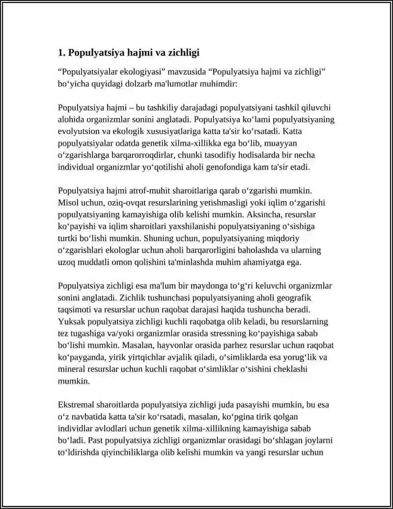 POPULYATSIYALAR EKALOGIYASI 3