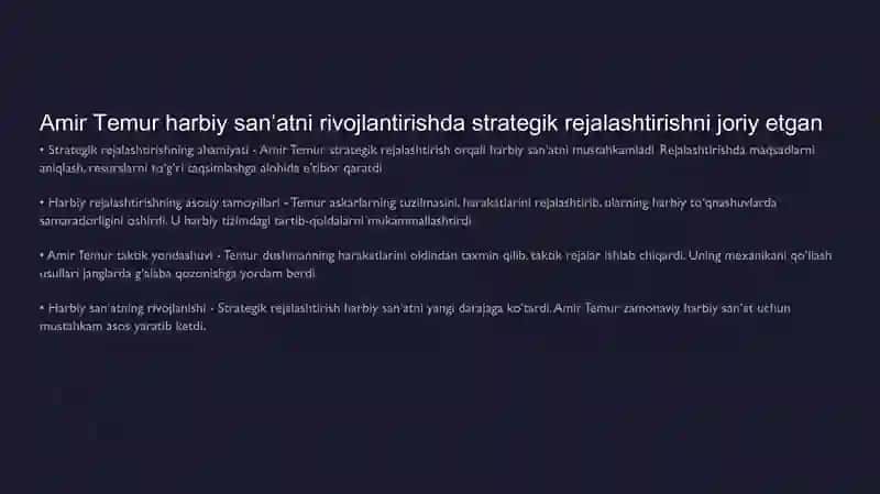 Amir Temur harbiy san’atni rivojlantirishda strategik rejalashtirish 3