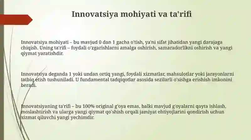 Innovatsiya mohiyati va ta'rifi 3