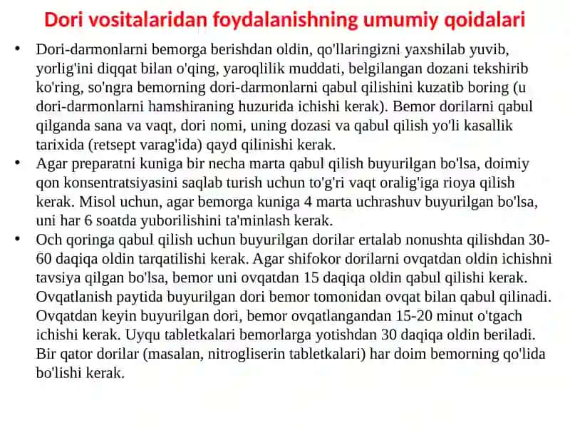 Dorivositalarini qo’llash usullari 3