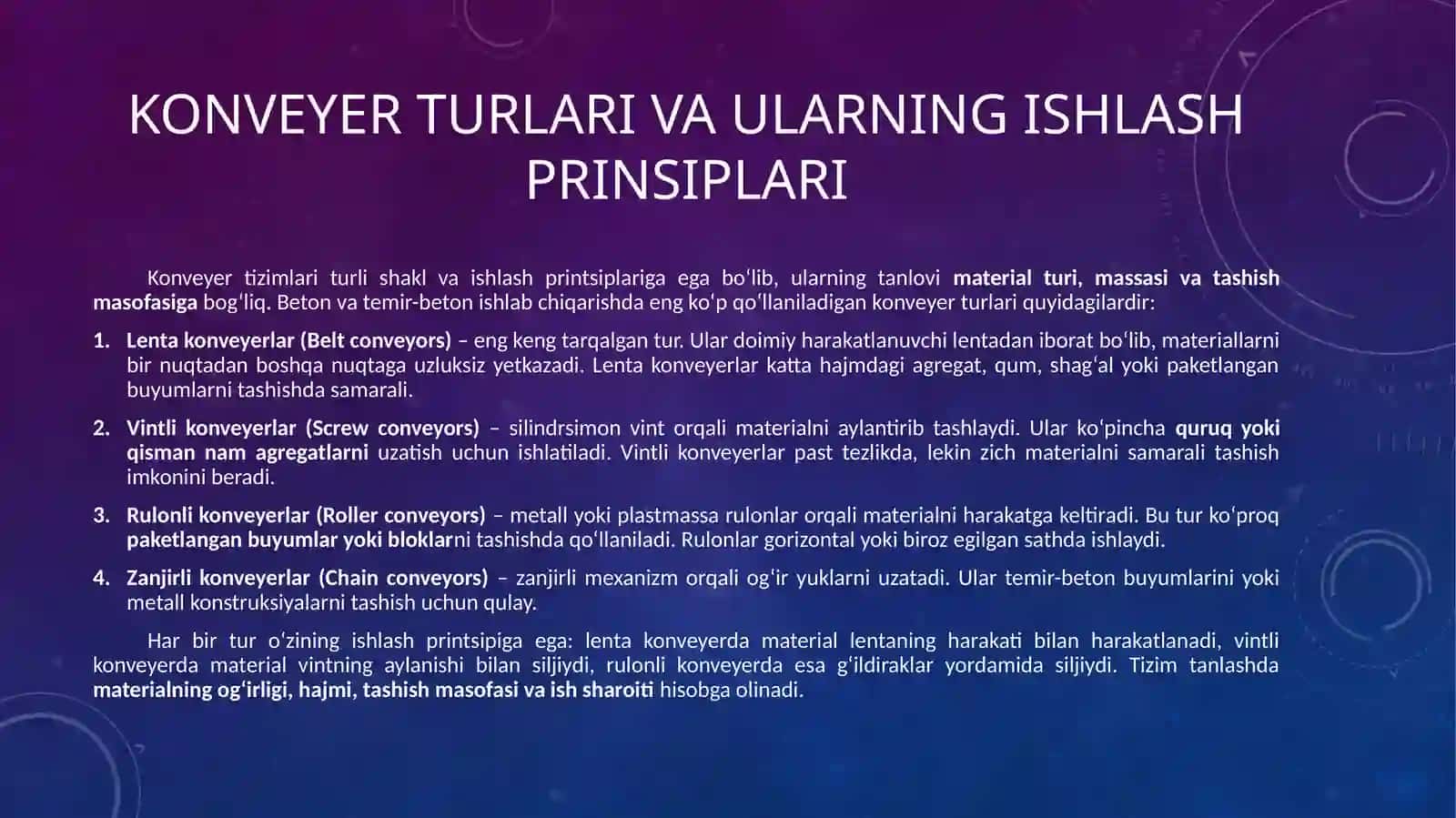 Konveyer usulini tashkil qilish asoslari 3