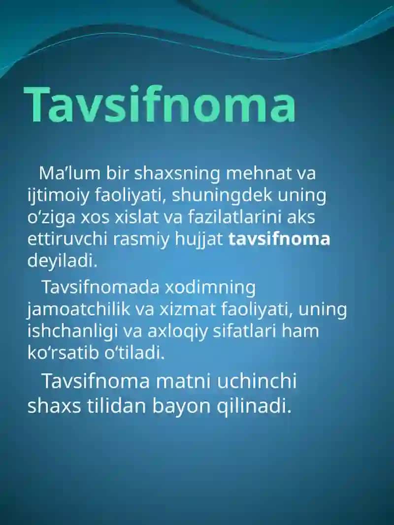 Tavsifnoma, Tavsiyanoma 3