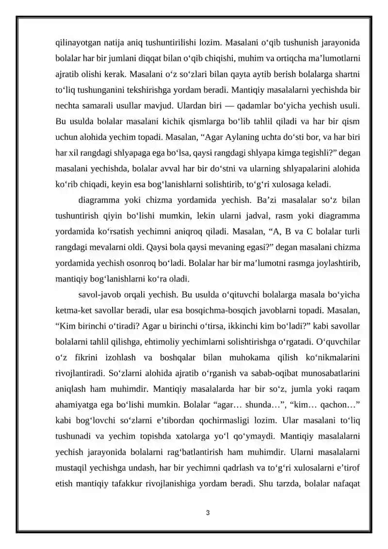 Mantiqiy fikirlashga oid masalalar ustida ishlash 3