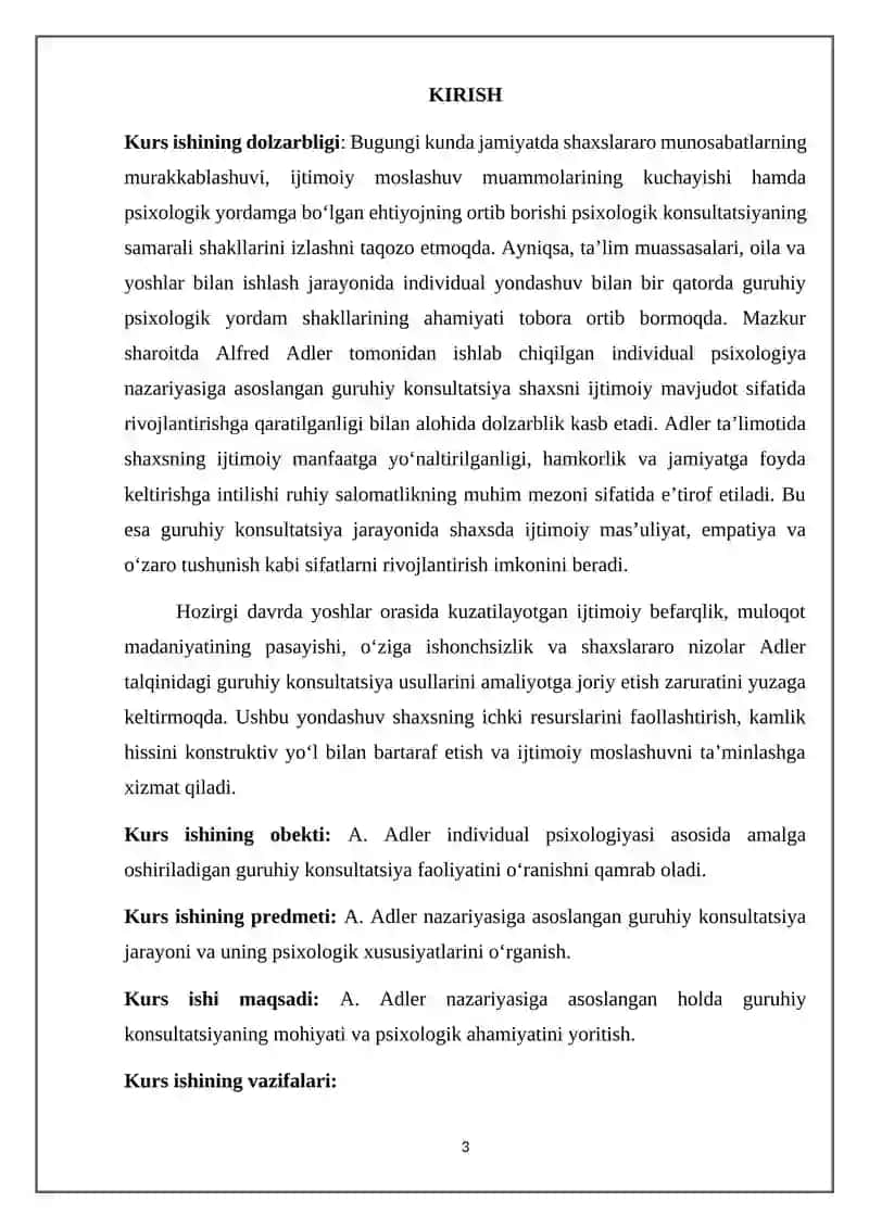 A.Adler talqinidagi guruhiy konsultatsiya 3