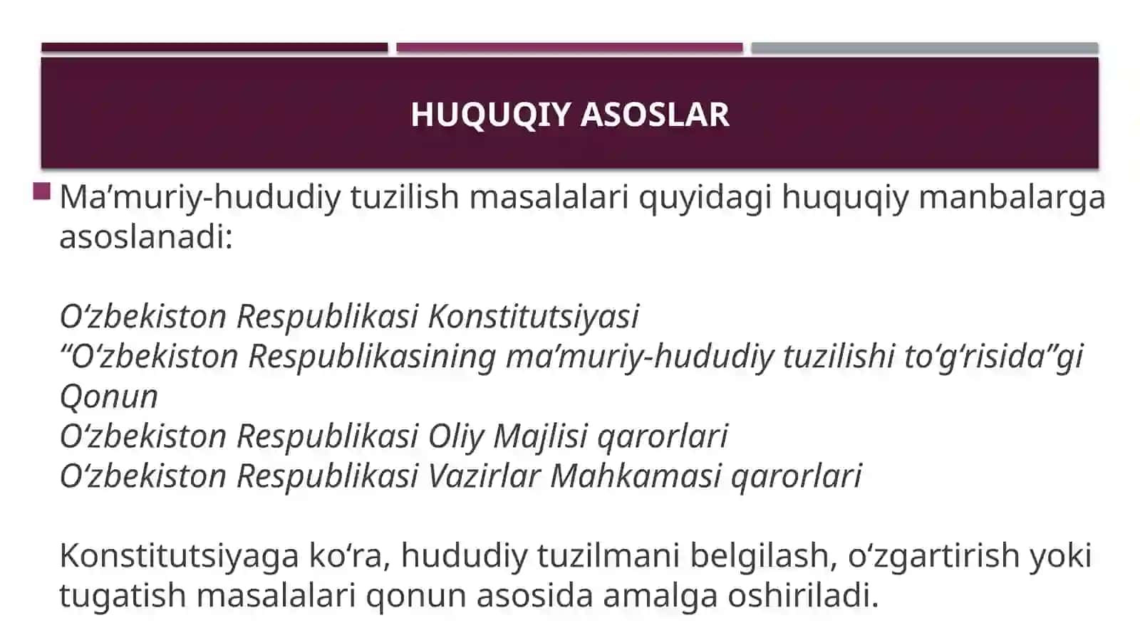 Shahar maqomini berish tartibi, ma’muriy-hududiy birliklarni tashkil etish va tugatish tartibi 3