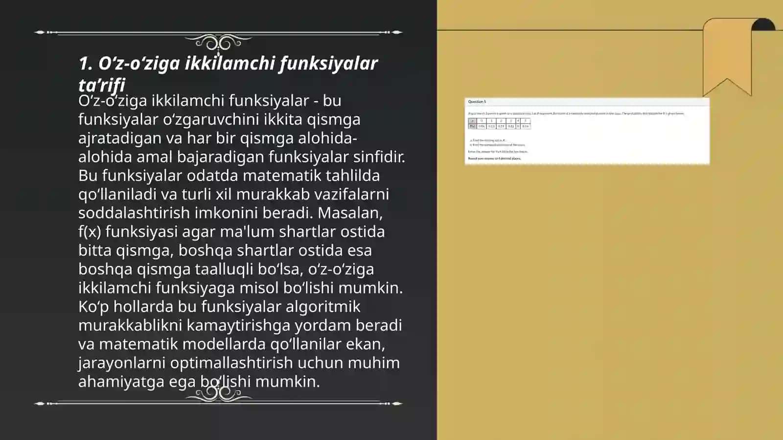 O‘z-o‘ziga ikkilamchi funksiyalar sinfi 3