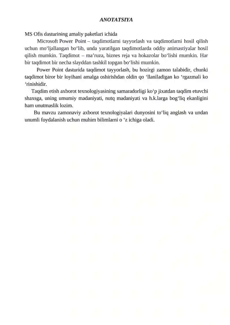 POWER POINT DASTURIDA TAQDIMOTLAR YARATISH 3