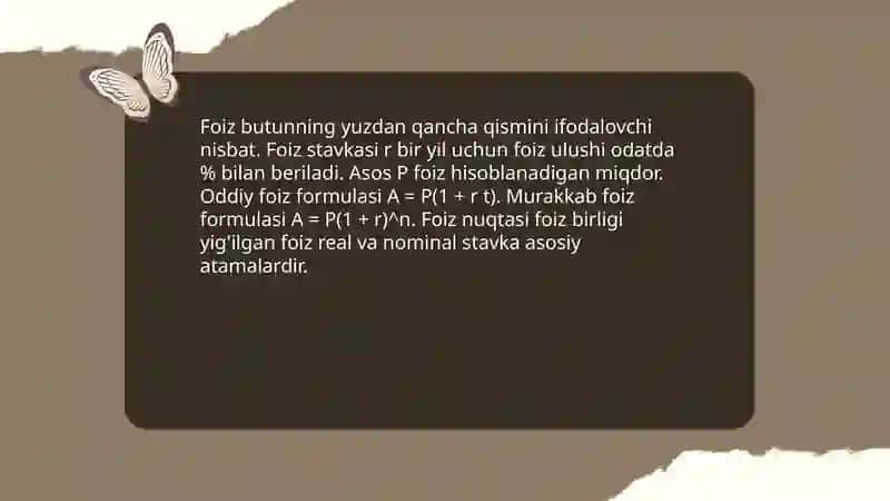 Foiz va uning tadbiqiga doir masalalar 3