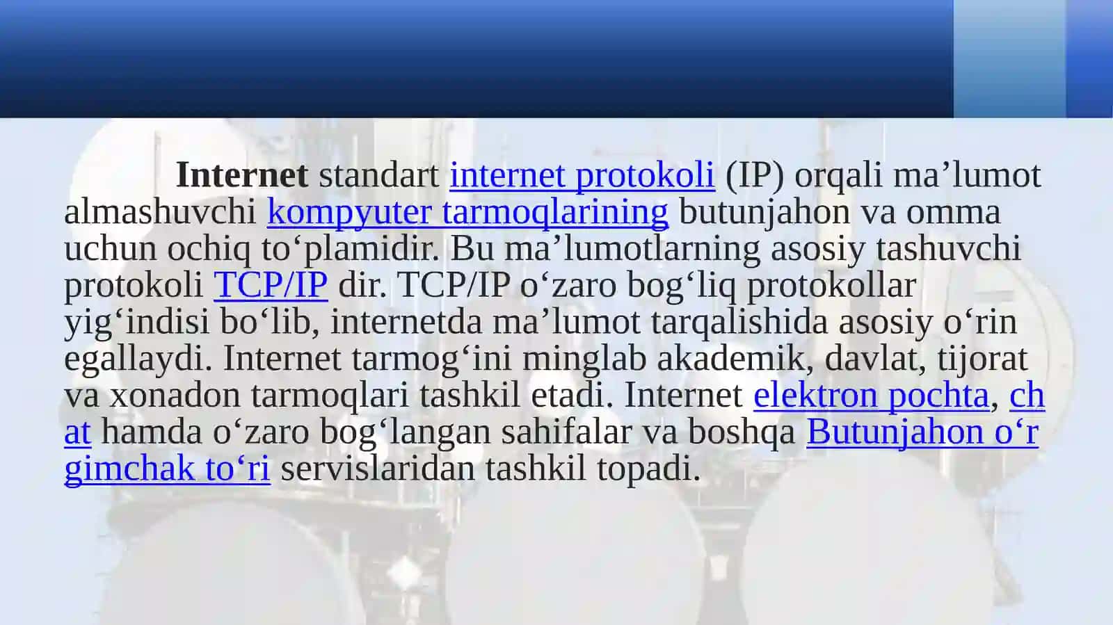 Internet global tarmogi. Tuzilishi va adreslash tizimai 3