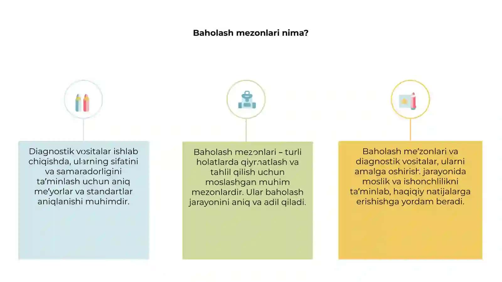 Baholash mezonlari va diagnostik vositalarni ishlab chiqish 3