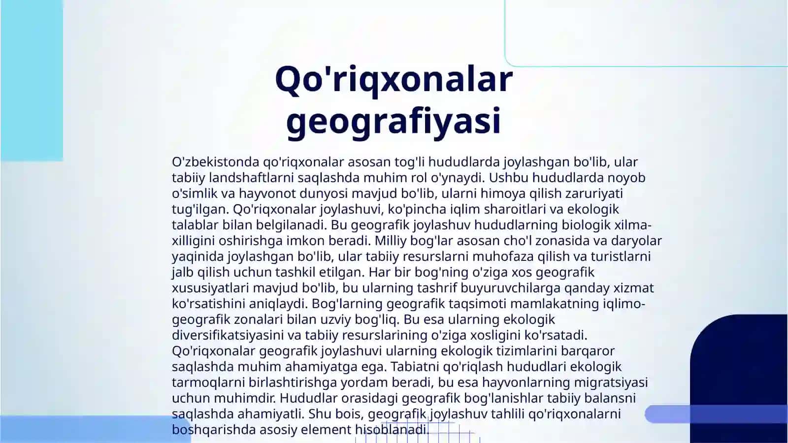 MAMLAKATDAGI QO'RIQXONA VA MILLIY BOG'LAR 3