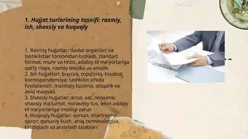 Hujjat turlari va xususiyatlari. Adabiy til meʼyorlari 3