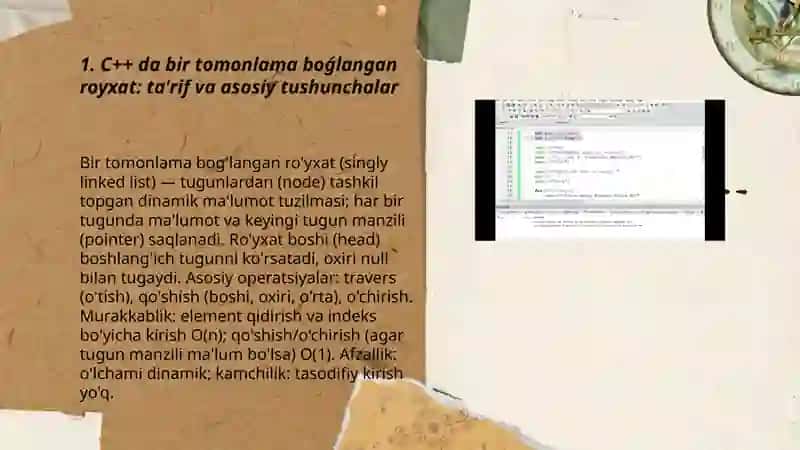 C++ da bir tomonlama boǵlangan royxat 3