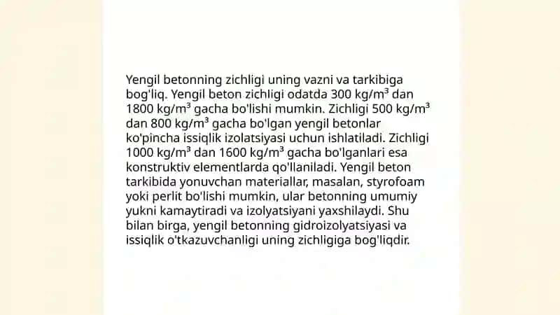 Yengil betonlarning xususiyatlari 3
