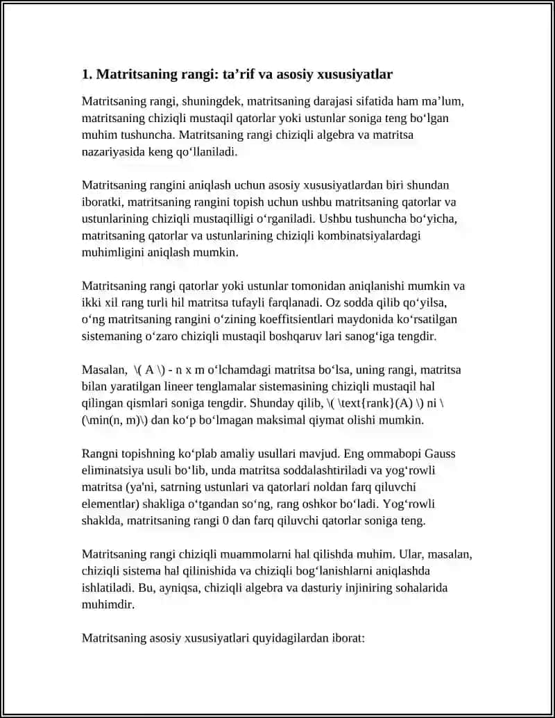 MATRITSANING RANGI HAQIDA TEOREMA 3