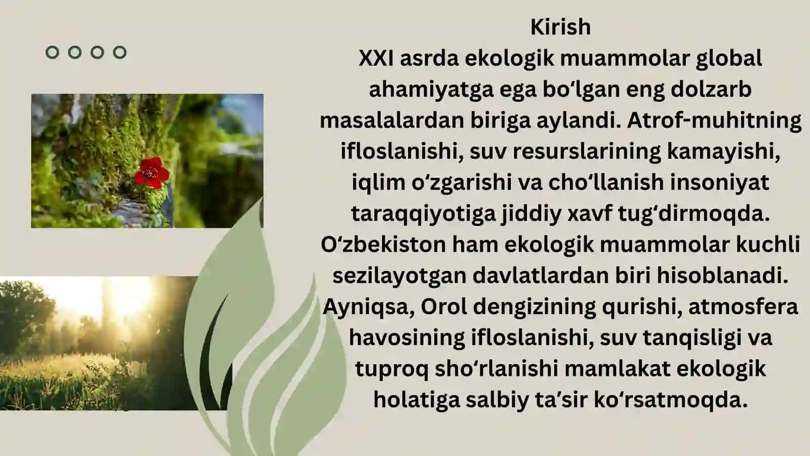 Oʻzbekistondagi ekologik muammolar va ularni bartaraf etish yoʻllari 3
