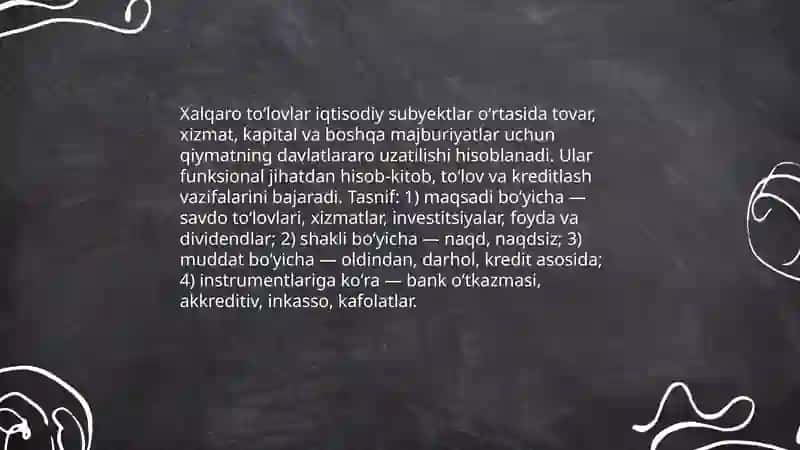 Xalqaro toʻlovlar va ularning shakillari 3