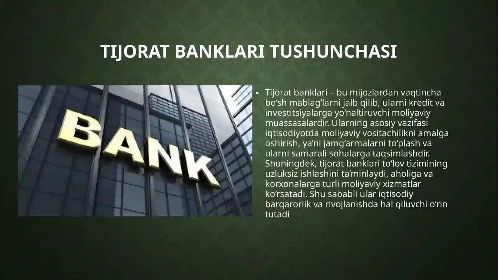 Tijorat banklarining operatsiyalari slide 3