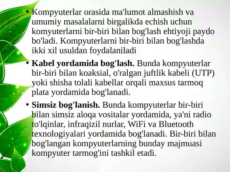 TARMOQ TЕXNOLOGIYALARI VA INTERNET XIZMATLARI 3