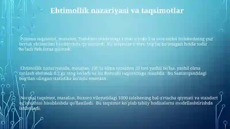 Statistik misollar ishlash 3