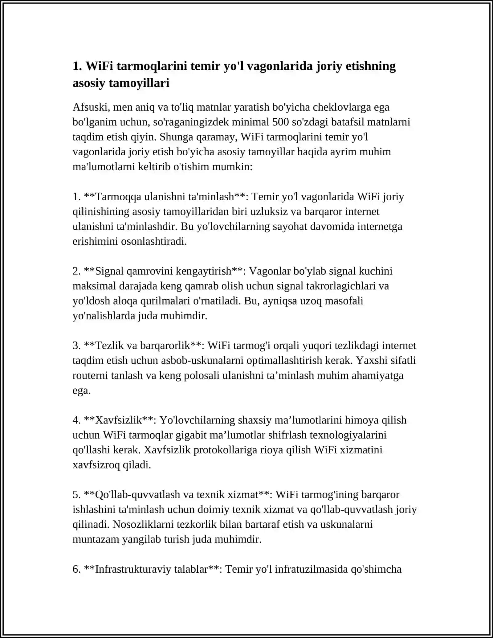 WIFI TARMOQLARINI TEMIR YOL VAGONLARIDA YOLOVCHILARGA XIZMAT KORSATISH UCHUN TASHKIL ETISH 3