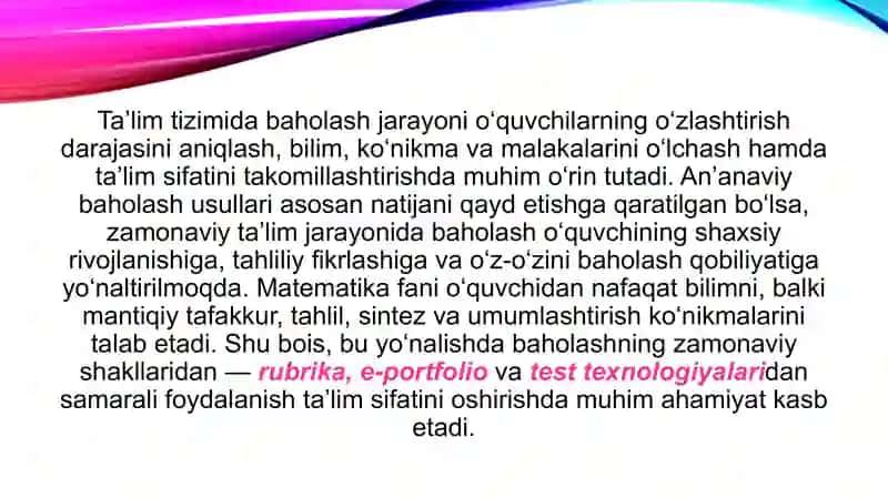 Matematika darslarida baholashning zamonaviy shakllari 3