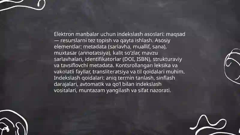 Elektron manbalarni indekslash va tartiblash 3