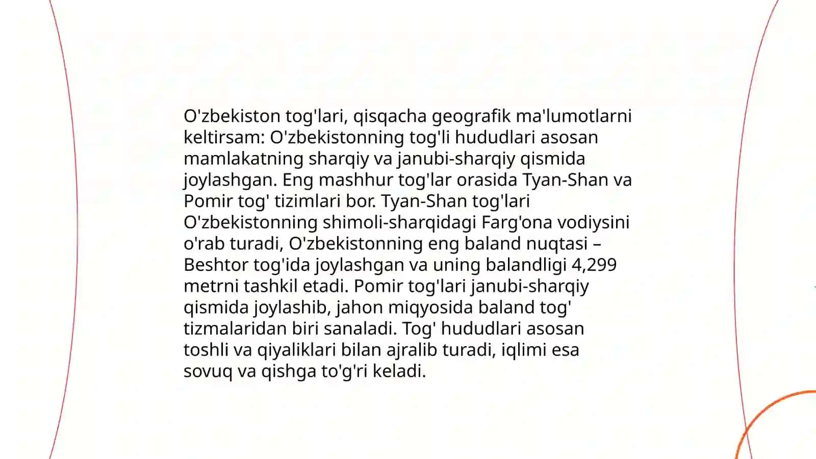O'zbekiston toglari: Geografik joylashuvi va xususiyatlari 3