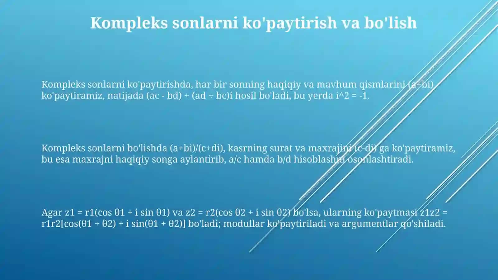 Kompleks sonlarni ko'paytirish va bo'lish 3