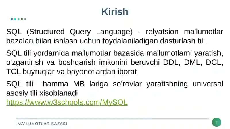 SQL tili va SQL operatorlarini yozish 3