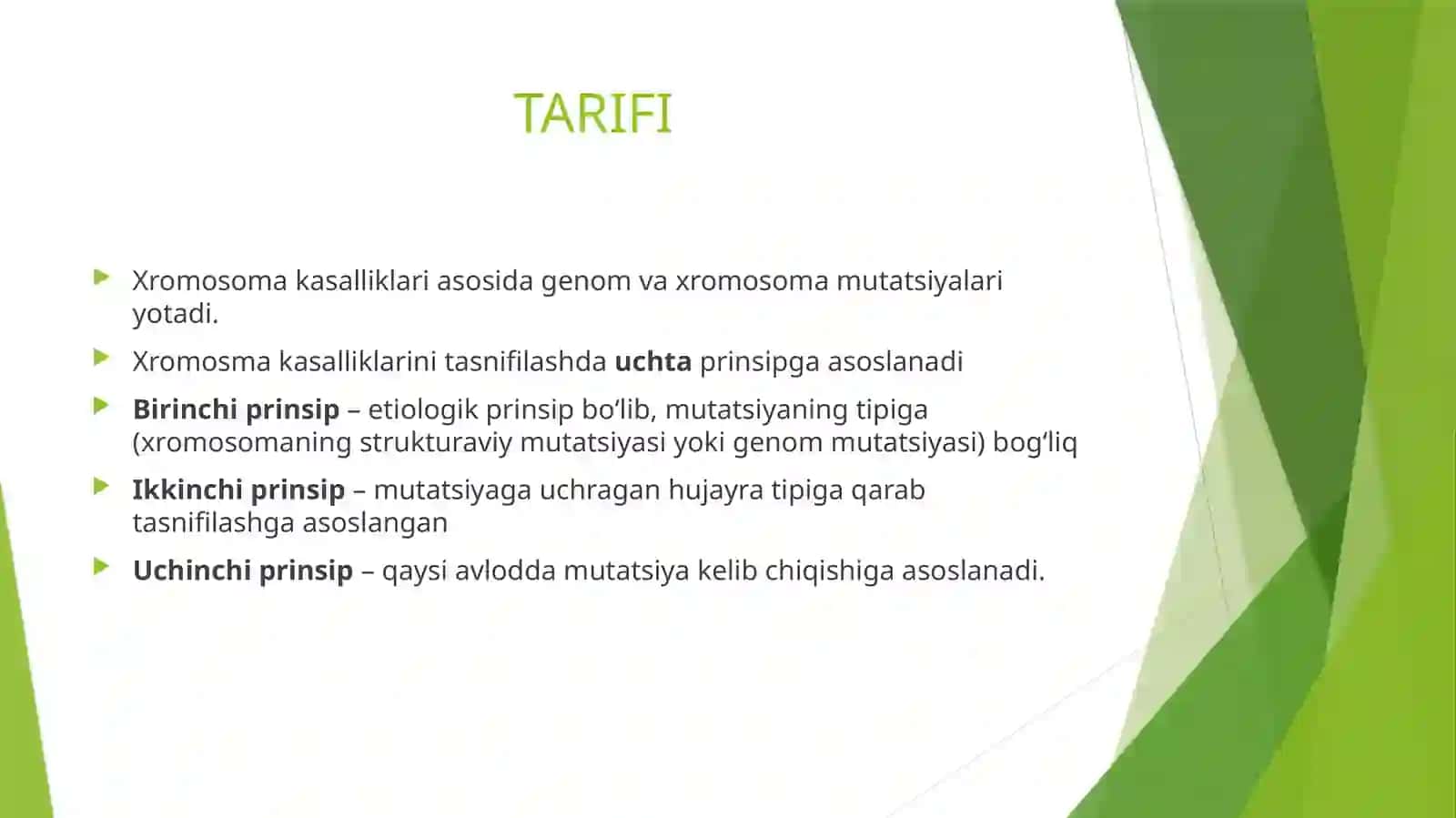 XROMOSOMA KASALLIKLARI REJA TARIFI 3