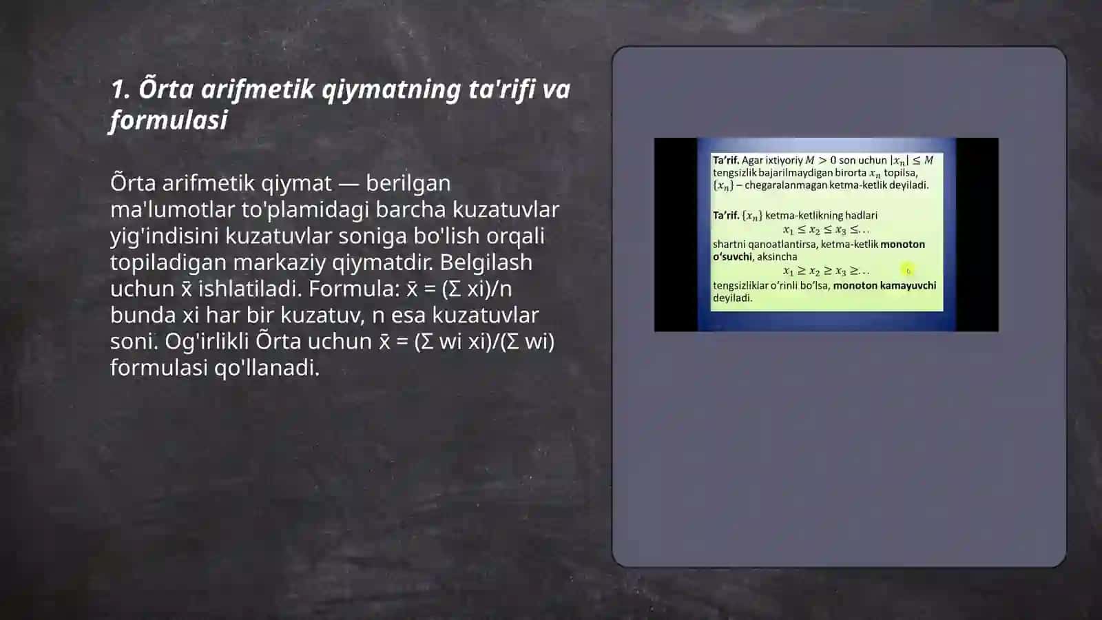 Õrta arifmetik qiymatni hisoblash 3