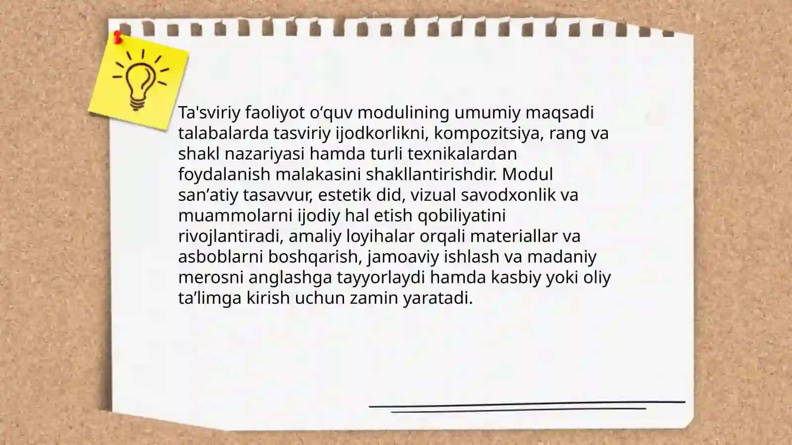 Ta'sviriy faoliyot oʻquv modulining maqsad va vazifalari 3