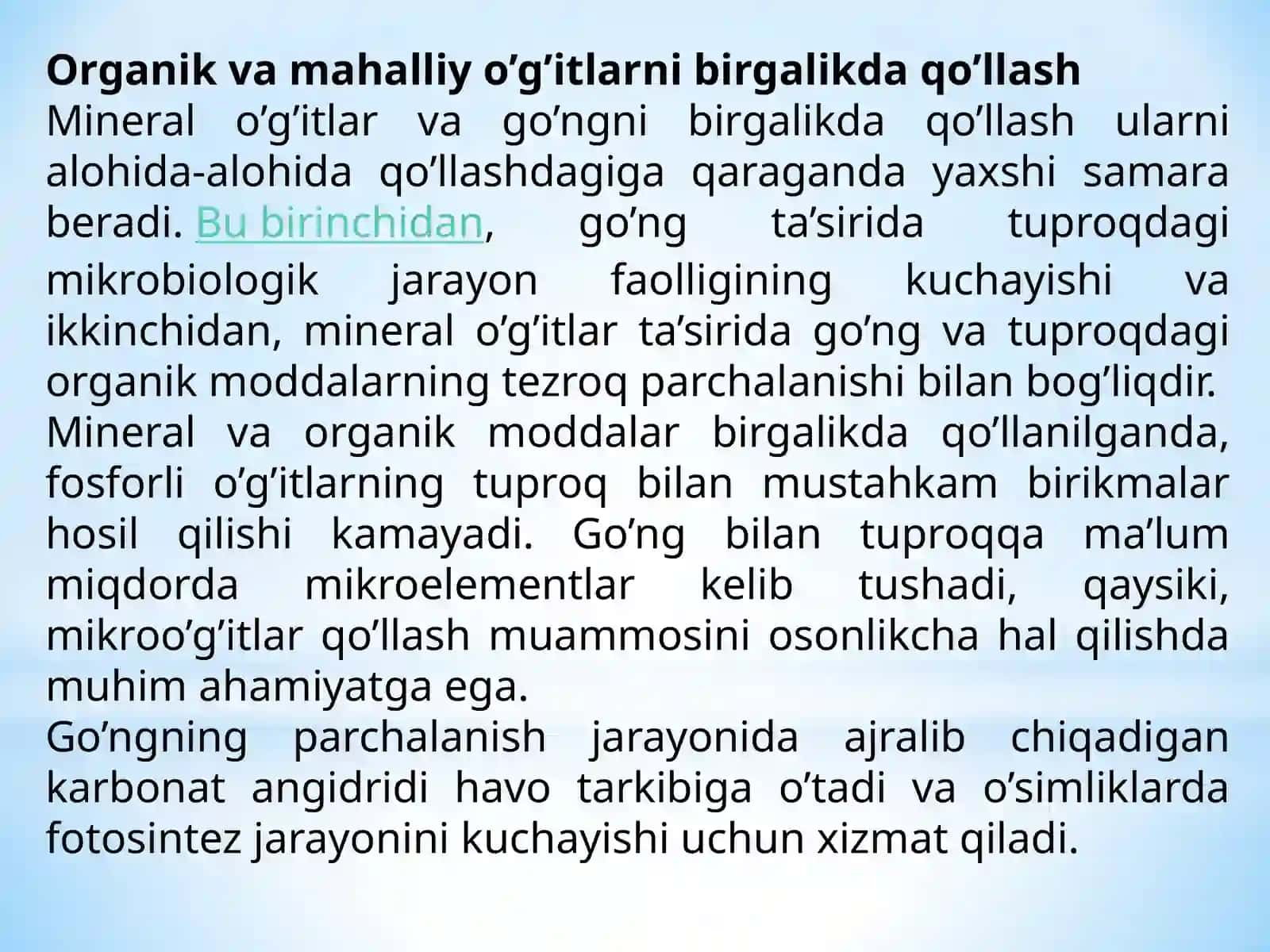 Organik va Mineral O‘g‘itlarni Yetishtirish 3