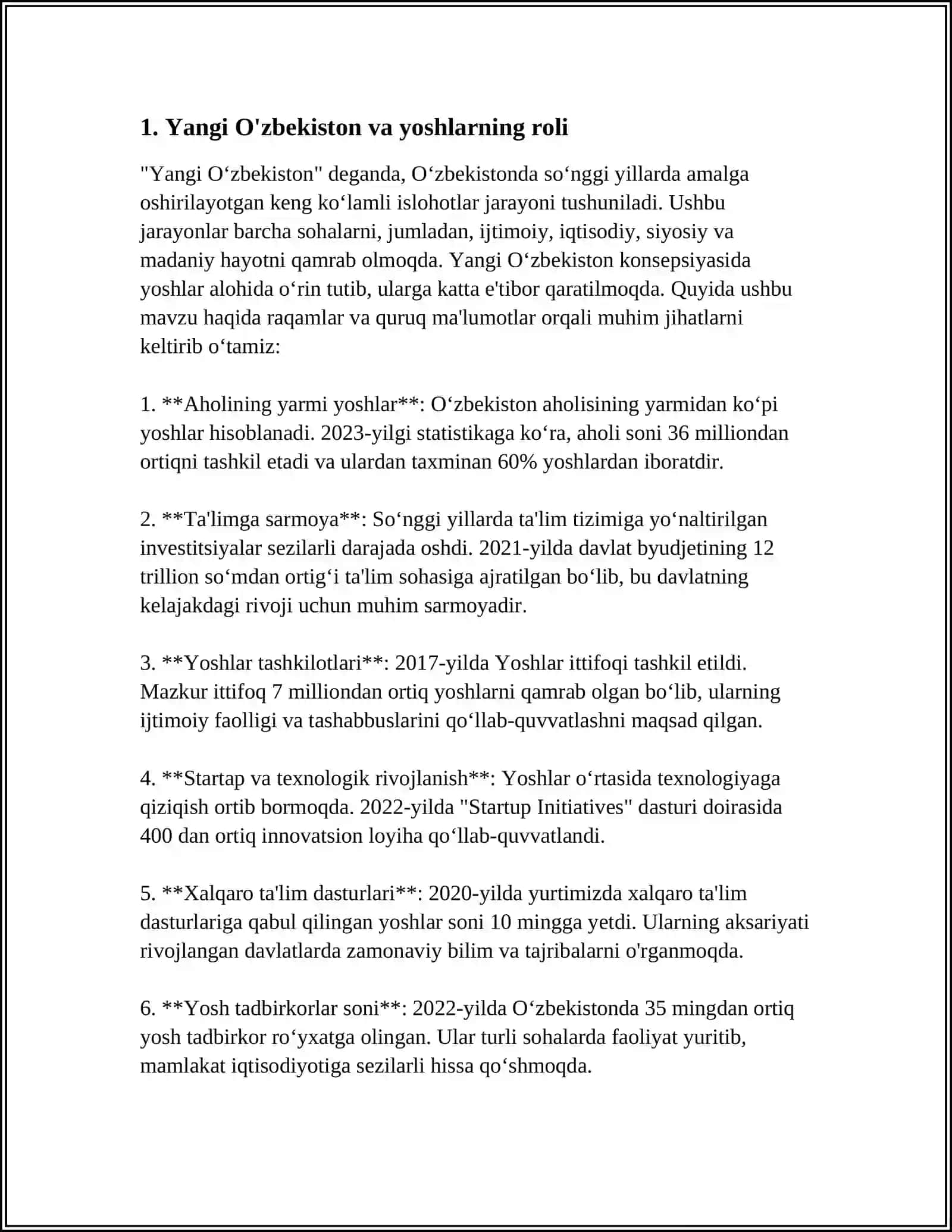 YANGI O'ZBEKISTON TARAQQIYOTIDA YOSHLAR FENOMENI 3