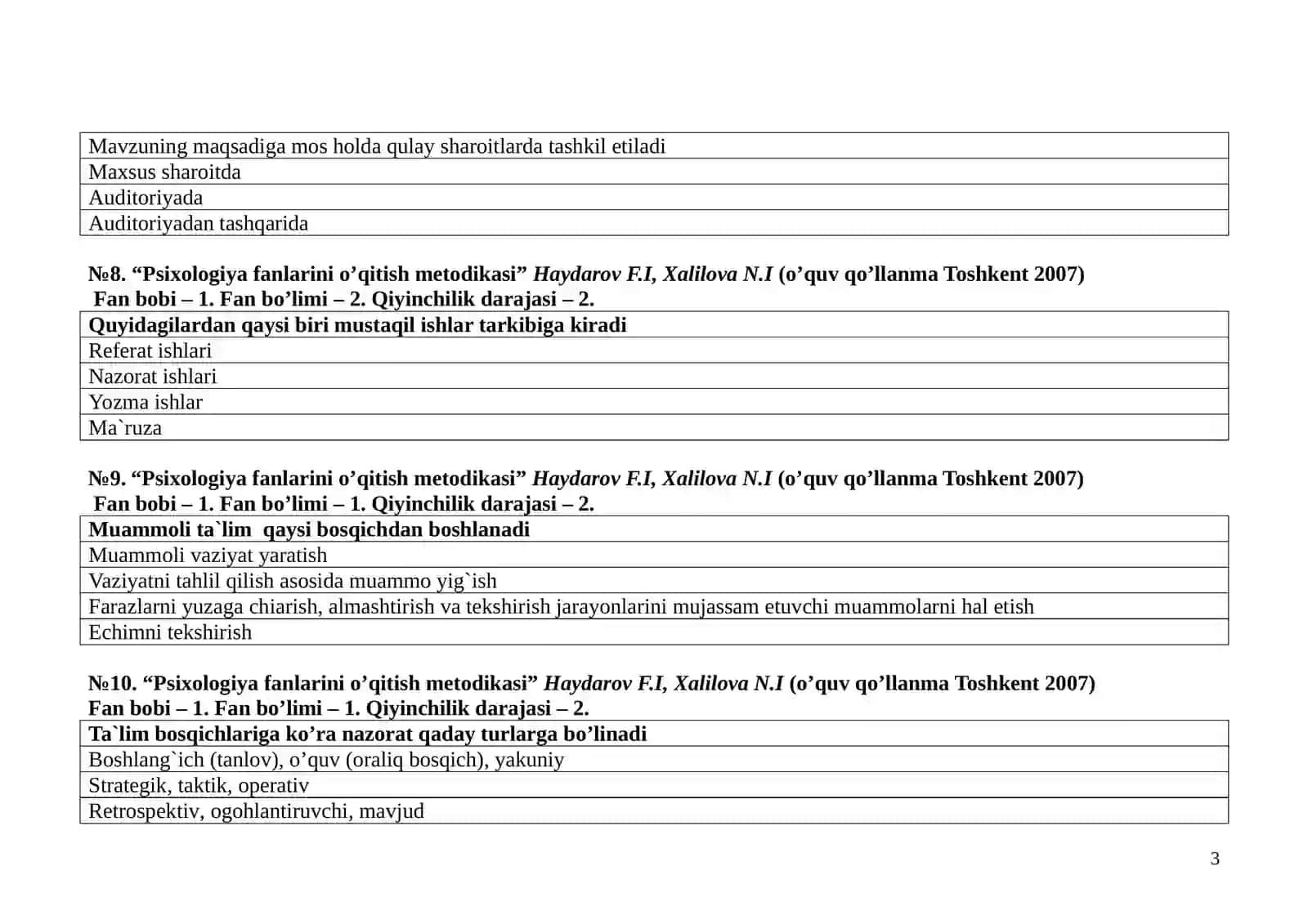 PEDAGOGIK FAOLIYAT PSIXOLOGIYASI FANIDAN TESTLAR 3