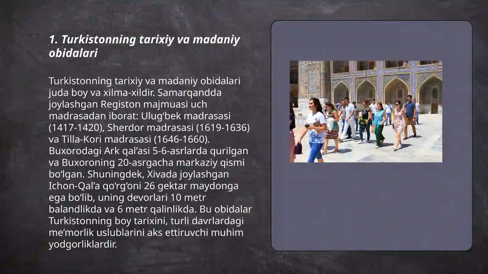Turkistonning tarixiy va madaniy obidalari 3