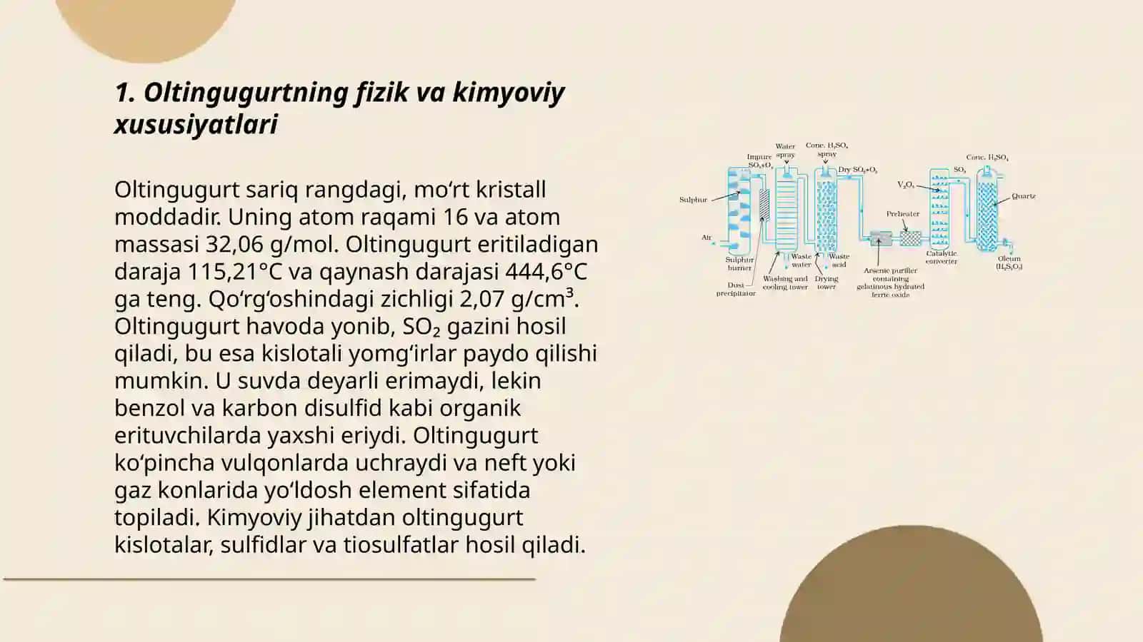 Oltingugurtning fizik va kimyoviy xususiyatlari 3